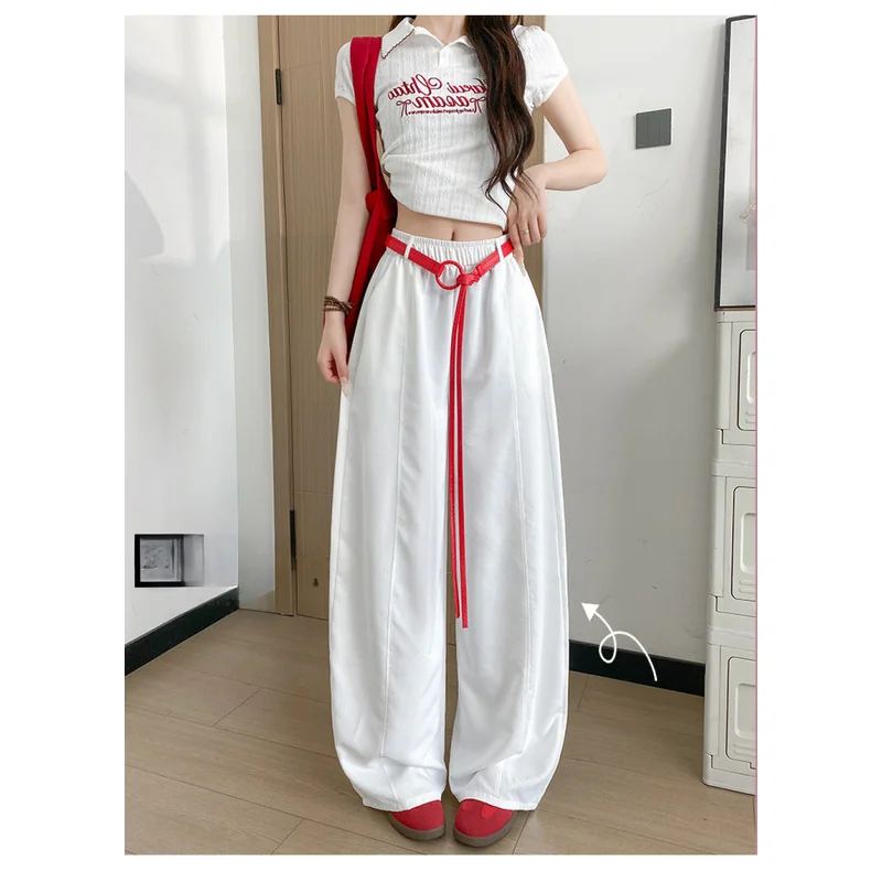 QICHE New Summer 2026 Ladies Casual Trousers White High Waist Curved Wide Leg Draped Loose Versatile Bottoms