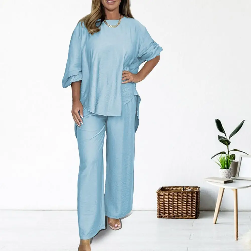 Casual Two-piece Suit Polyester Women Suit Stylish Women's Pullover Wide Leg Pants Set for Spring Autumn for Daily for Travel
