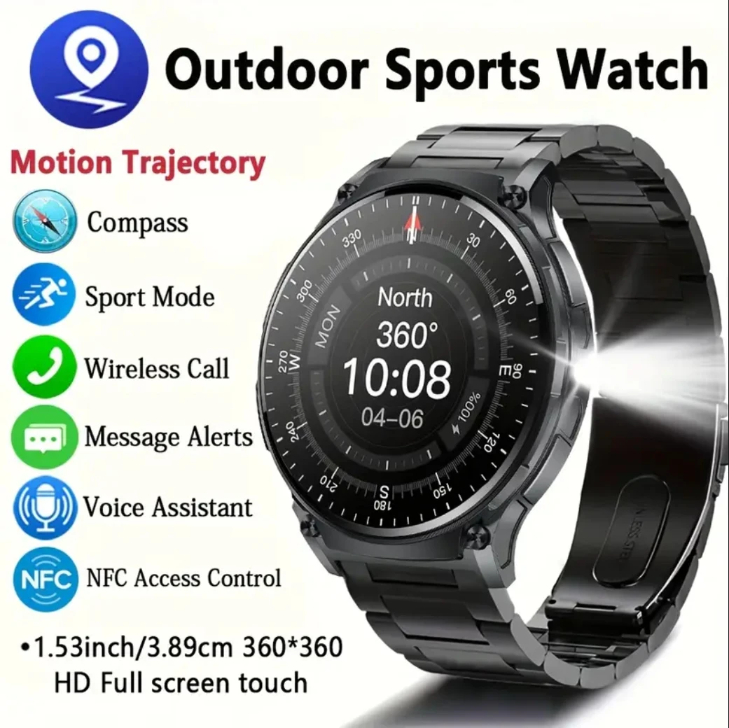 

New NFC GPS Smartwatch Men LED Flashlight 100+ Sports Fitness Business Men Watches Compass BT Calling Smart Watch Man 2025