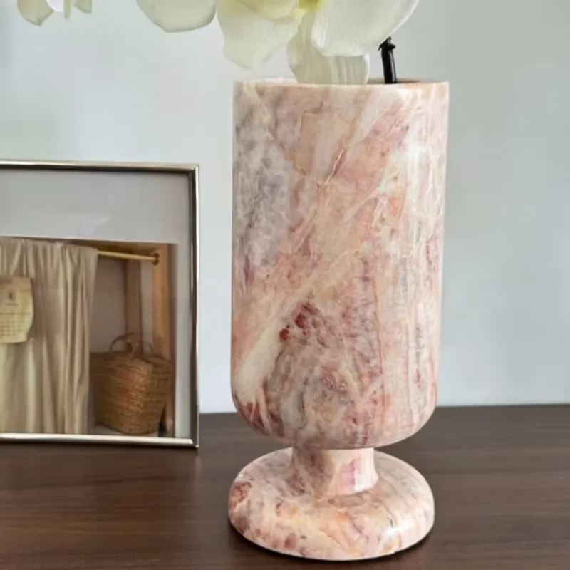 Natural Pink French Marble Vase High End Living Room Home Decor Custom Stone Ornament Luxury Table Centerpiece Modern Art
