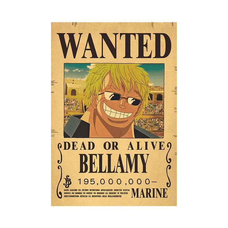 Anime ONE PIECE Retro Kraft Paper Reward Notice 16*12in One Piece Character Wanted Notice Poster Wall Bedroom Bar Decor Gifts