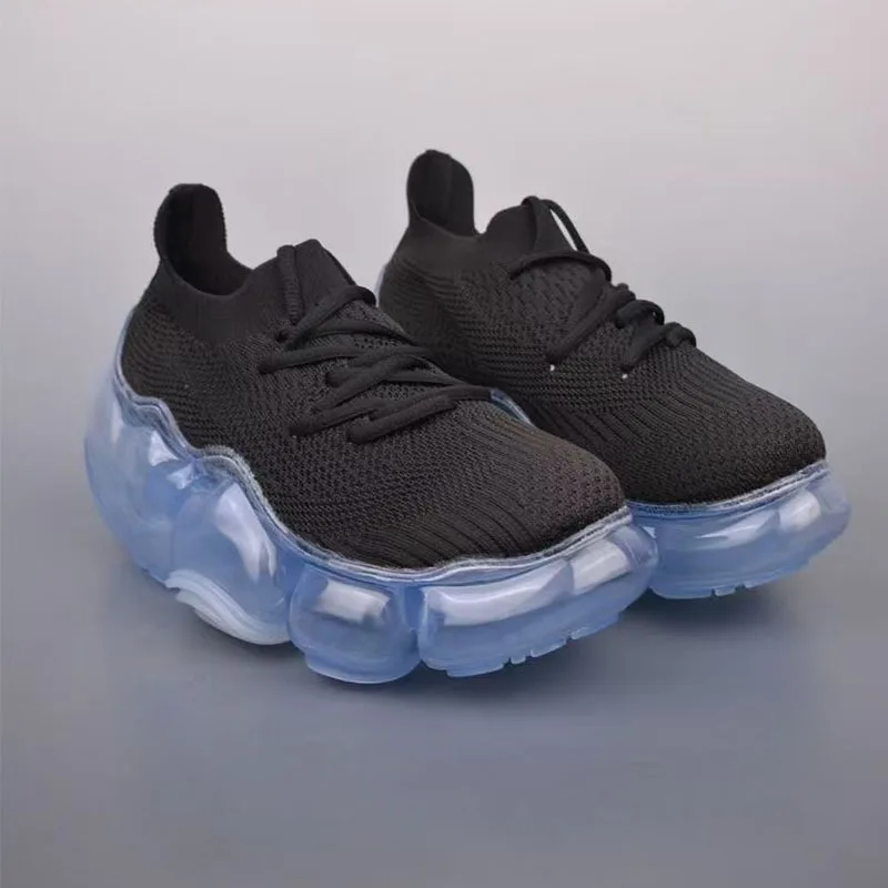 

Новые кроссовки 2026 года на толстой подошве с эффектом увеличения роста, вязаные, дышащие, с сетчатыми вставками, на воздушной подушке, повседневные, в стиле «пузырьковые» кроссовки