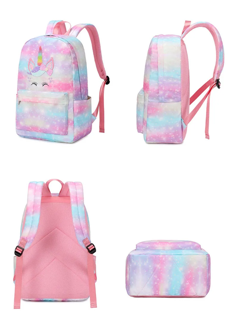 Mochila escolar con estampado de arcoíris para niñas, conjunto de tres piezas, bonita bolsa de libros con estampado de dibujos animados para Primaria, 2023