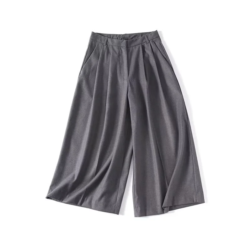 

Jenny&Dave 2026 Minimalist Women's High Waisted Cropped Pants Grey Elegant Commuting Casual Wide Leg Pants Women's Pants Woman