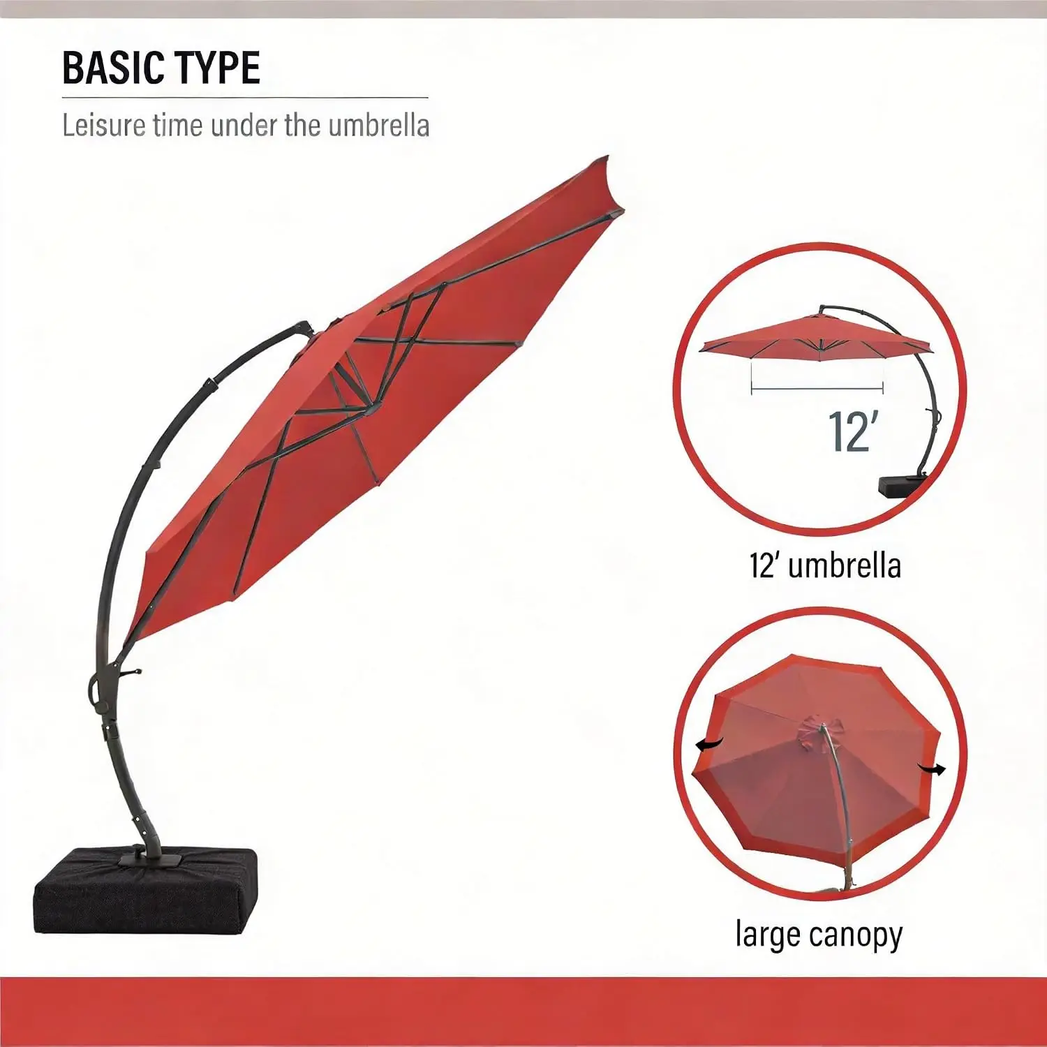 Outdoor Patio Umbrella with Base included, 12 FT Deluxe Curvy Cantilever Umbrella Heavy Duty Offset Hanging, Customized