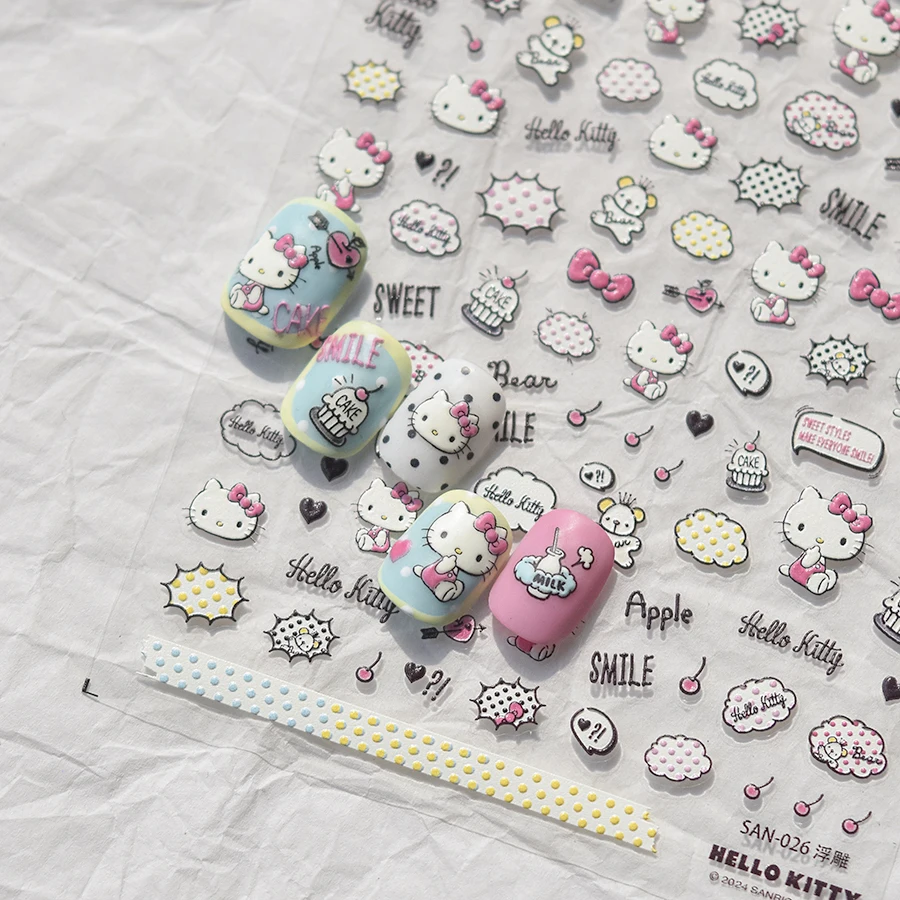 1 Stück 5D Geprägte Hello Kitty Nagelaufkleber Sanrio HelloKitty Nagelzubehör Kitty Katze Modedesign Niedliche Katzen-Nagelteile – Detail 7