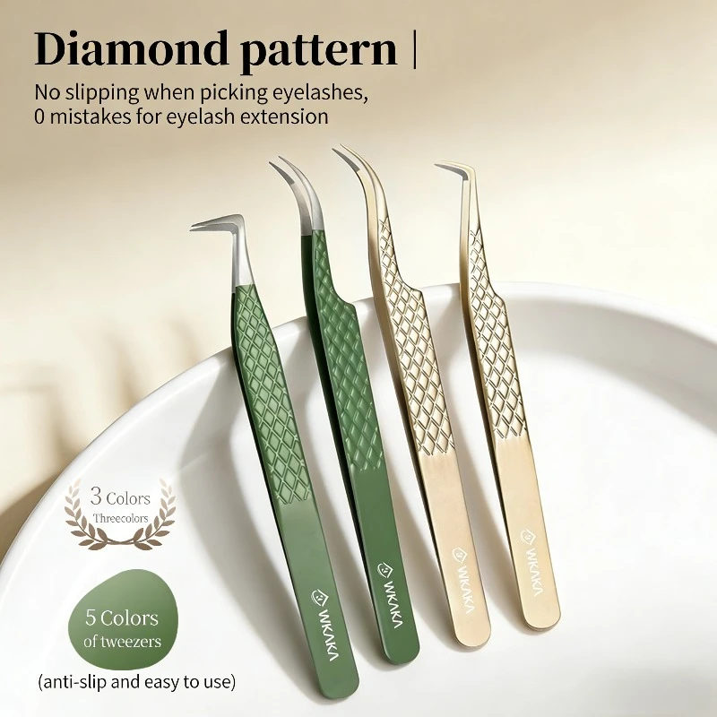 

Fiber Texture Eyelash Extension Tweezers, High-Density Planting Lash Golden Feather Clip, False Eyelash Tweezers Professional