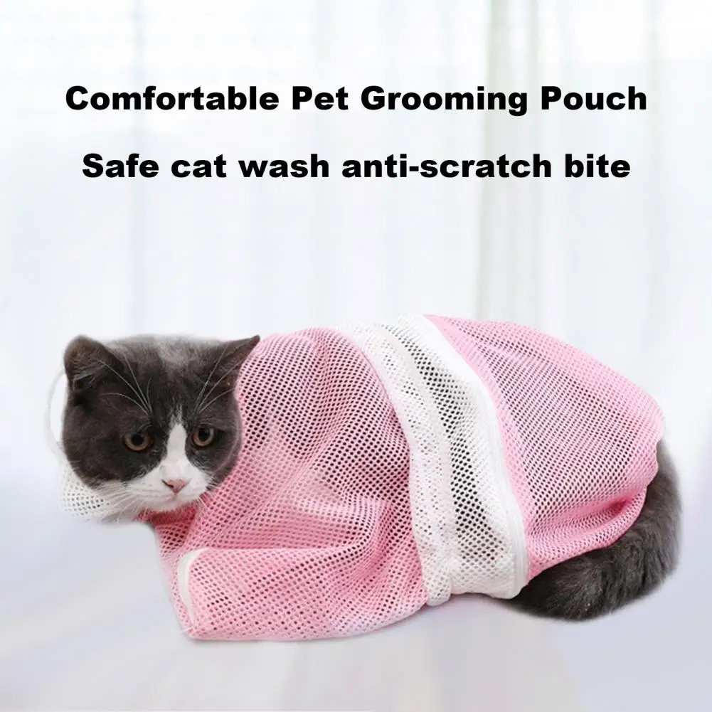 Cat Bathing Bag Breathable Mesh Anti Scratch Adjustable Cat Grooming Bag Pet Shower Restraint Bag for Nail Trimming Bathing Medi