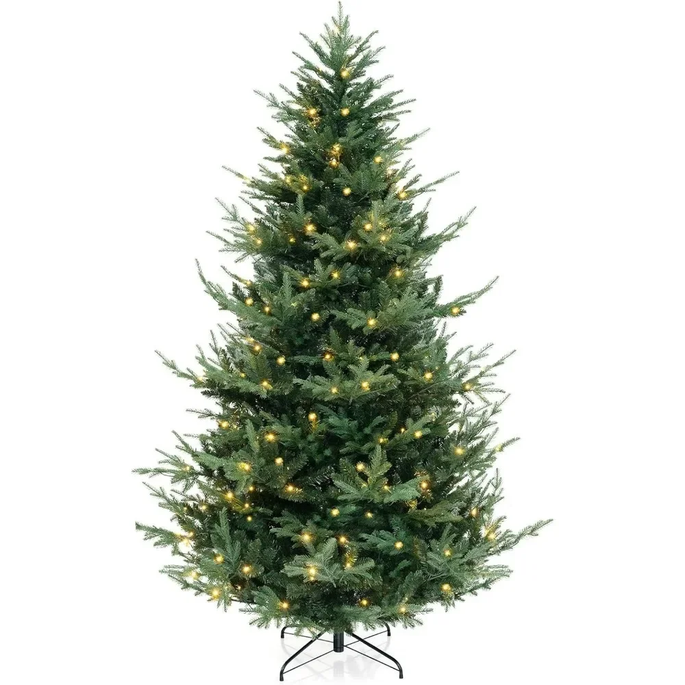 

Prelit Artificial Christmas Tree, Hinged Xmas Tree with 1480 Branch Tips, 450 Warm White LED Lights, PE & PVC Mixed Leaves