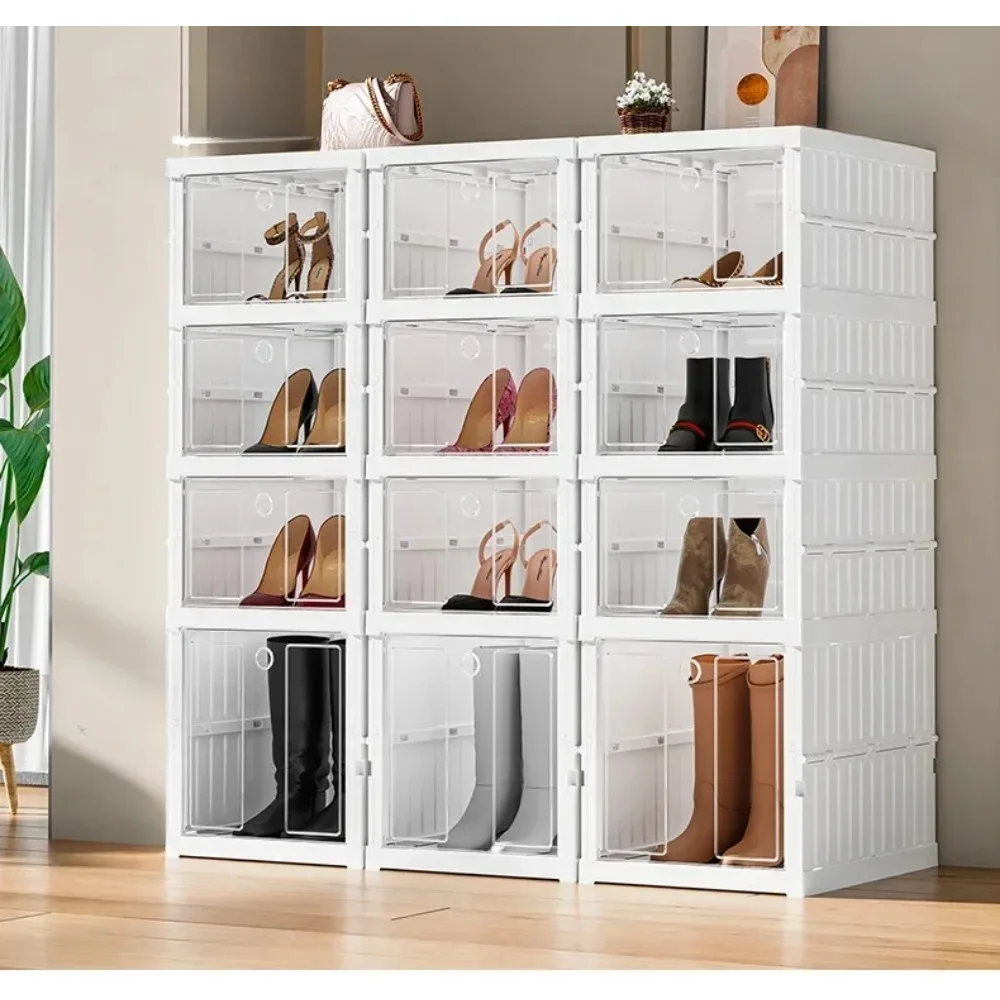 Folding Shoe Rack, Multi-layer Dust-proof Transparent Living Room Sports Shoe Cabinet Wardrobe No Need To Install Shoe Rack