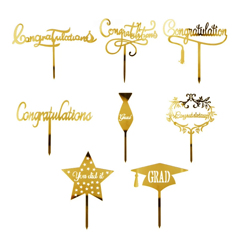 Gold Congratulations You Did It Grad Cake Topper Graduation Celebration Decoration Party Supplies Baking Accessories