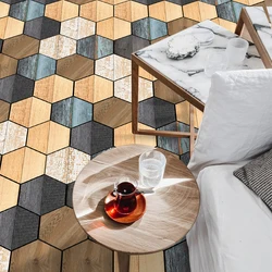 1 set of 11PCS colorful wood grain art non-drying adhesive hexagonal floor stickers waterproof anti-slip home decoration sticker
