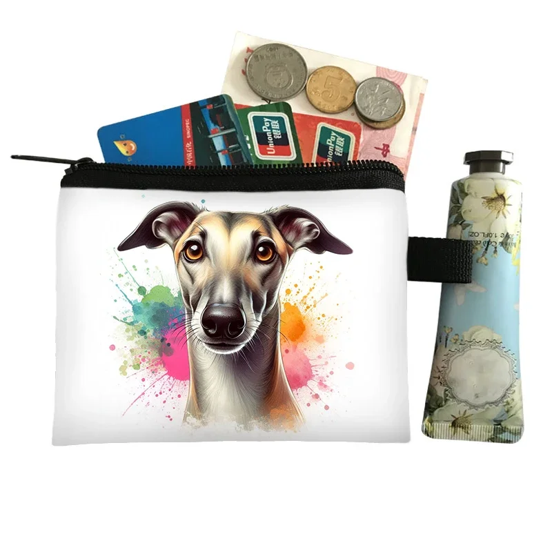 Geli Greyhound Dog Printed Coin Purses Coin Money Bag ID Credit Card Holder Small Wallet Zipper Pouch Clutch Earphone Organizer