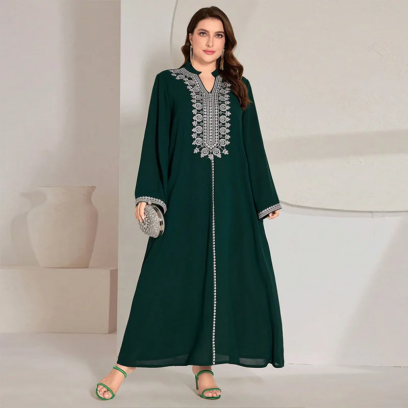 Plus Size Morocco Embroidery Abaya Muslim Women Long Dress Dubai Kaftan Islam Clothing Turkey Eid Ramadan Marocain Femme Vestido