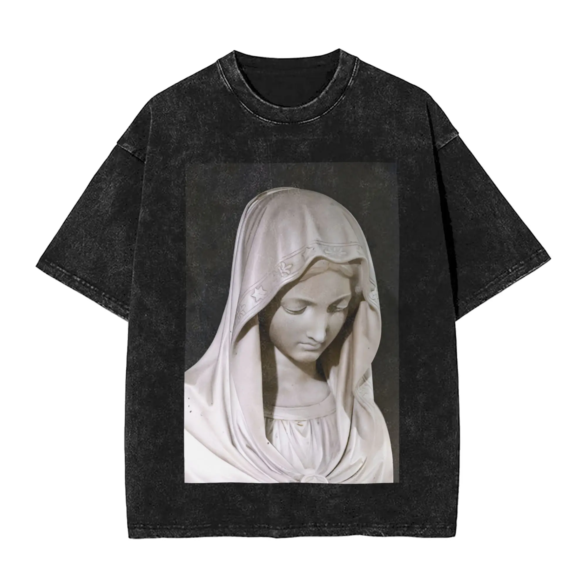 Washed T Shirts Italy Naples Cathedral Madonnas Hip Hop Vintage T-Shirts Oversize  Streetwear Graphic Printed Tops Tee Shirt Men