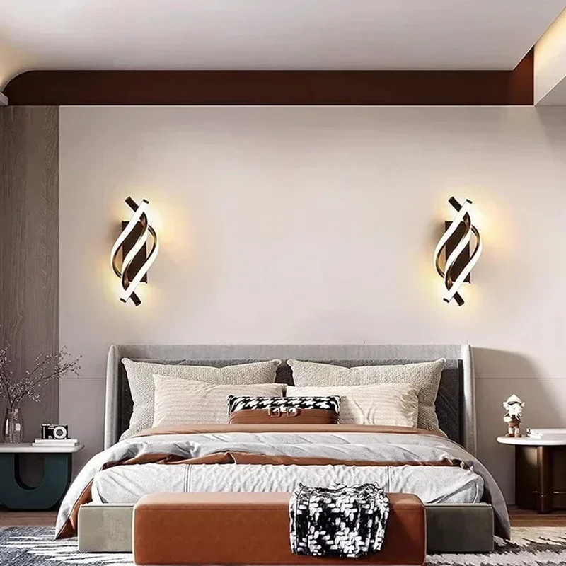 Modern LED Wall Lamp Home Decoration Line Bedroom Bedside Corridor Living Room Backgroud Black White Lighting Lustre Wall Sconc