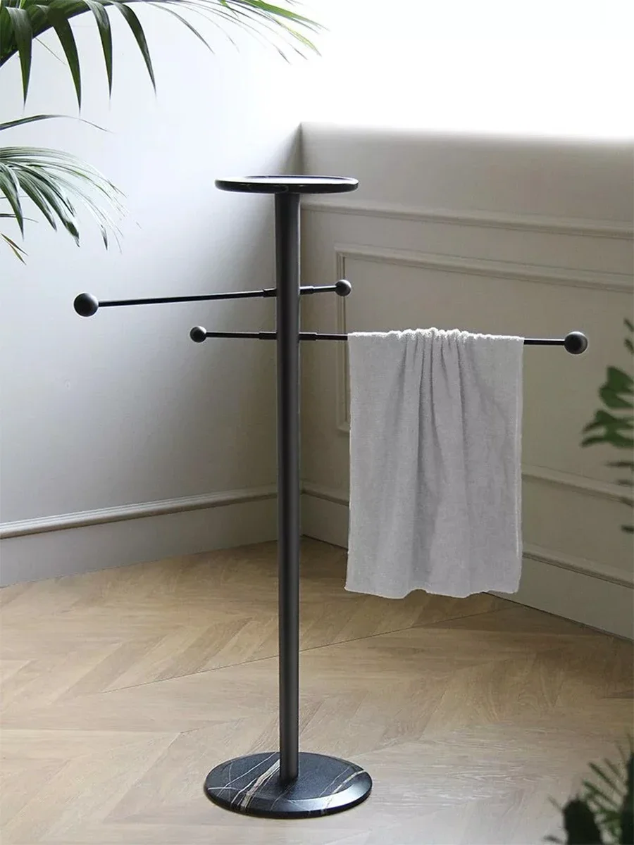 Customized modern bathroom floor standing mobile marble towel rack toilet stand light luxury simple style wooden towel rack