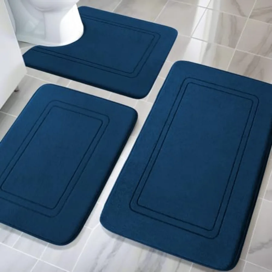 

Memory Foam Bath Mat Set Non Slip Bath Mats Super Soft and Water Absorbent Machine Washable U Shape Toilet Mats