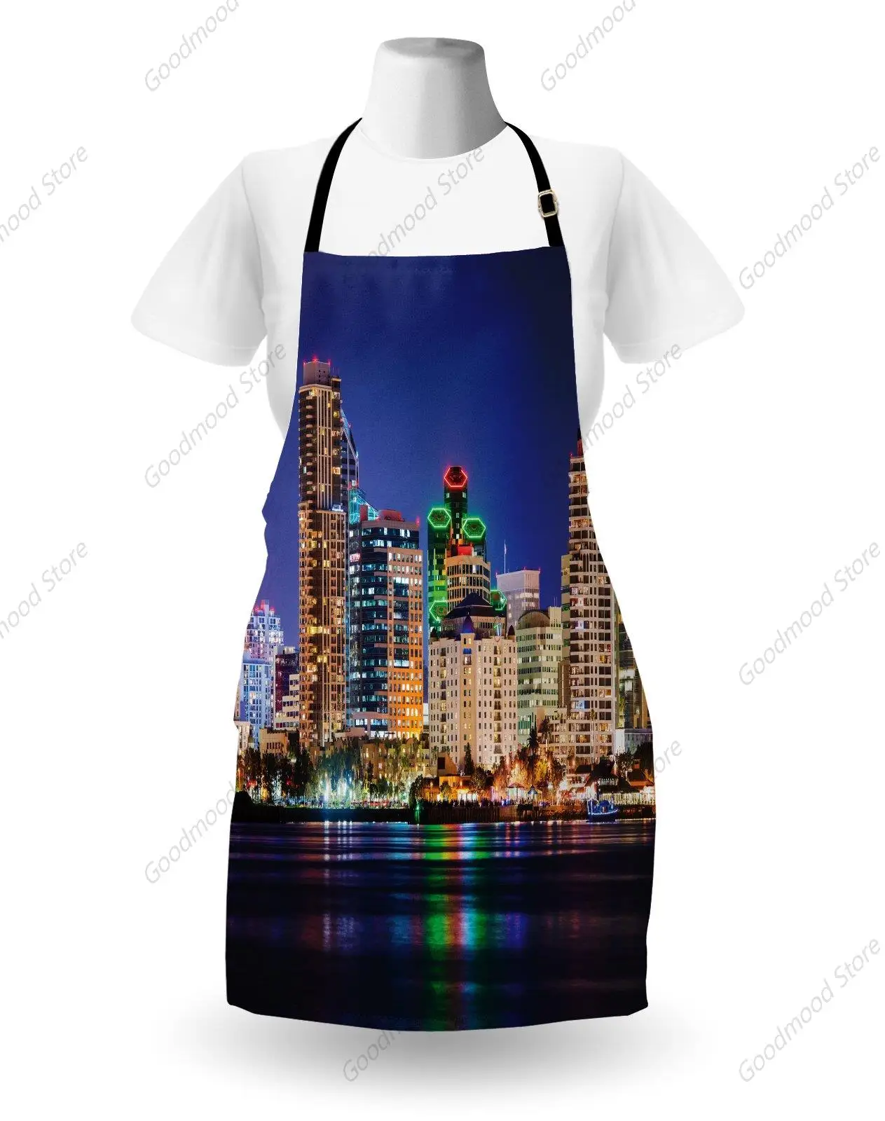 Colorful Skyline of San Diego at Night North San Diego Bay Boats, Unisex with Adjustable Neck for Cooking Gardening, Adult Size