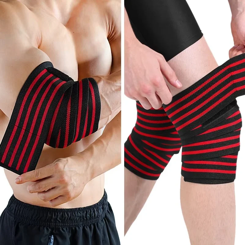 2PC Fitness Compression Straps170cm Elbow Pads for Bench Presses Knee Pads for Squats Wrap-around Support Sporting Braces