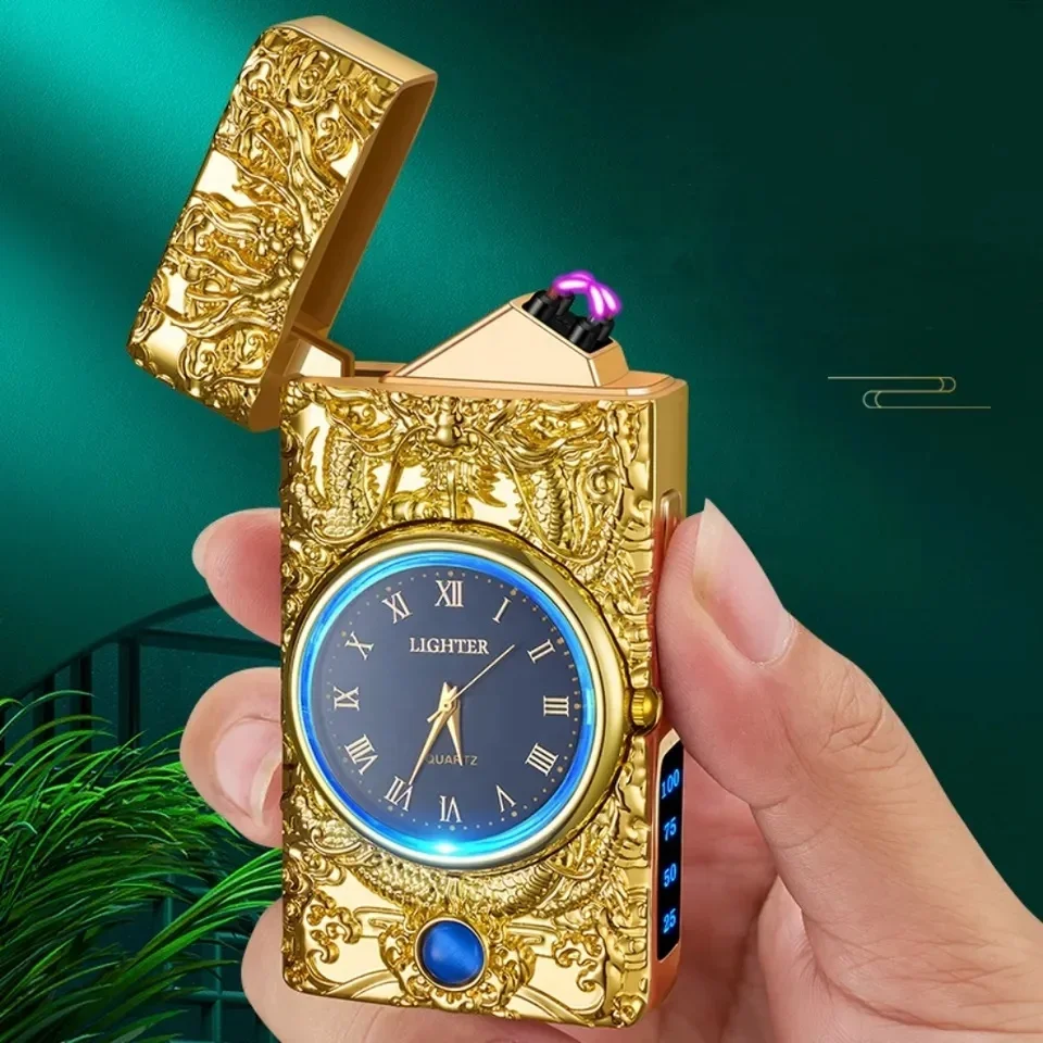 

Colorful Watch with Lighting Flashlight Metal Windproof USB Intelligent Charging Multi-function Gift Lighter Smoking Set