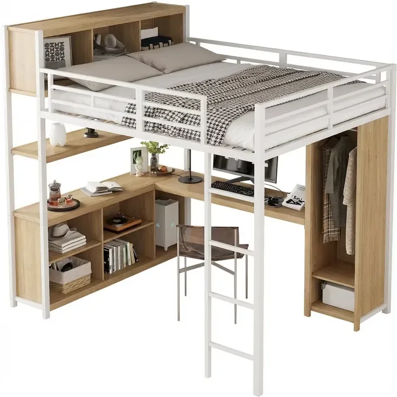 Durable Metal Bunk Bed with Desk Double Layer Loft Bed for Student Dorm Apartment Hotel Bedroom Customizable Color