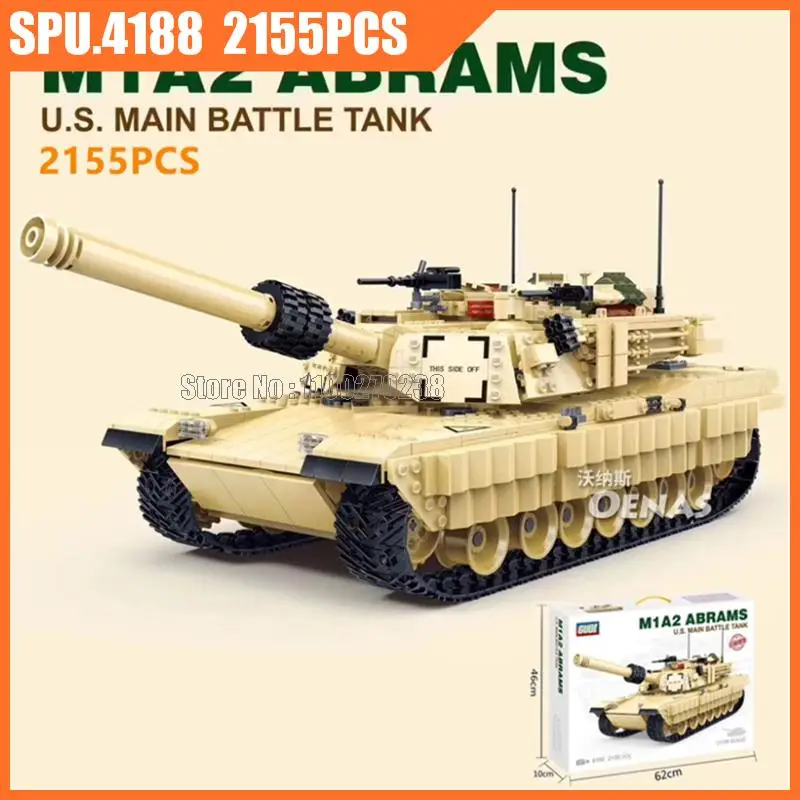 6102 2155pcs M1a2 Military Battle Tank Ww2 Soldiers Abrams Army Weapon Boy 1:18 Building Blocks Toy Kids