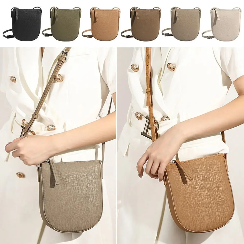 Fashion Litchi Pattern Shoulder Bag Genuine Leather Solid Color Crossbody Bag Zipper Phone Bag Women