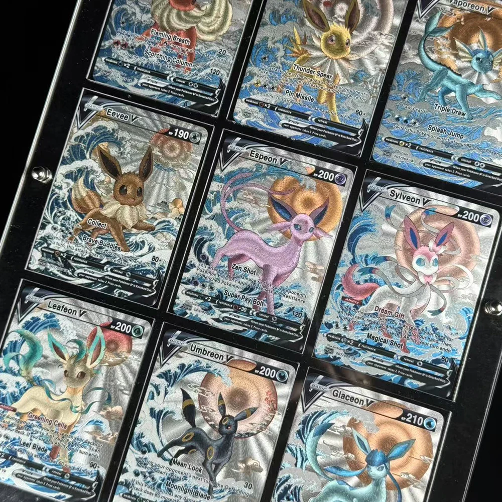 

9Pcs/set PTCG English Texture Flash Card Eeveelution Series Eevee Umbreon Sylveon Leafeon Classic Collection Cards Child Gifts