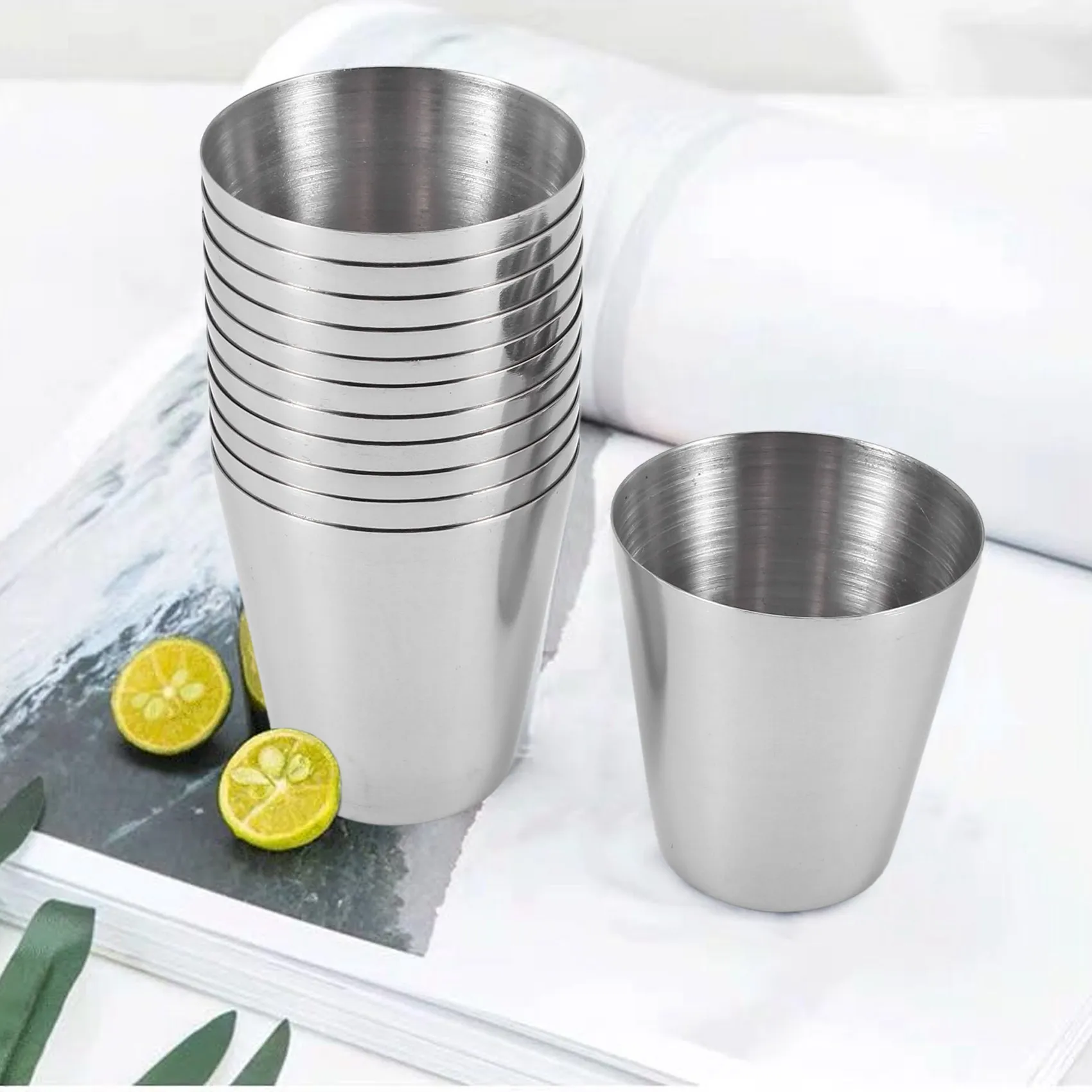 15 Uds vasos de chupito de acero inoxidable recipiente para beber, 30Ml(1Oz) taza de té de café de viaje para Camping, para licor de whisky Tequila