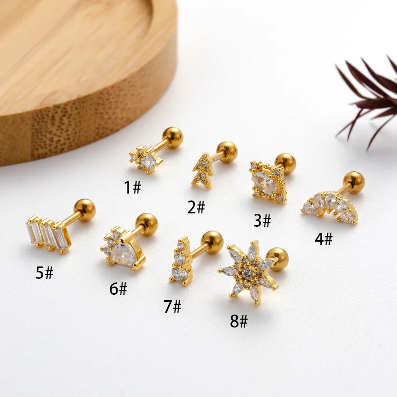 1Piece 20G Stainless Steel Zircon Cartilage Earring for Women 2023 Fashion 1.2mm Double-ended Screw Ear Studs Piercing Jewelry