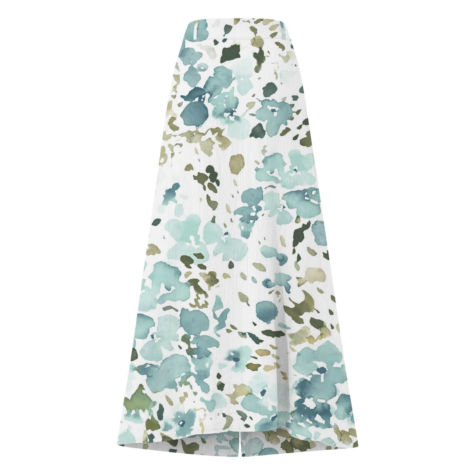 Summer Women's Skirt Cotton Linen Important Button Slit Flower Print Fashion Versatile Vacation Beach Midi Skirt