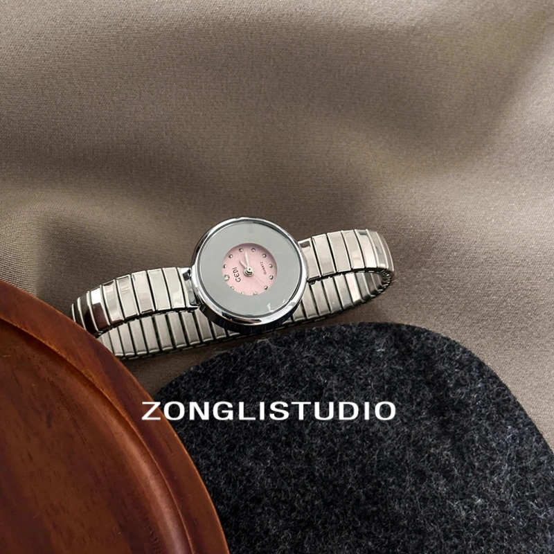 Fashion Luxury Women's Quartz Watch Stainless Steel Round Small Dial Spring Strap Simple Casual Women's Clock Holiday Gift