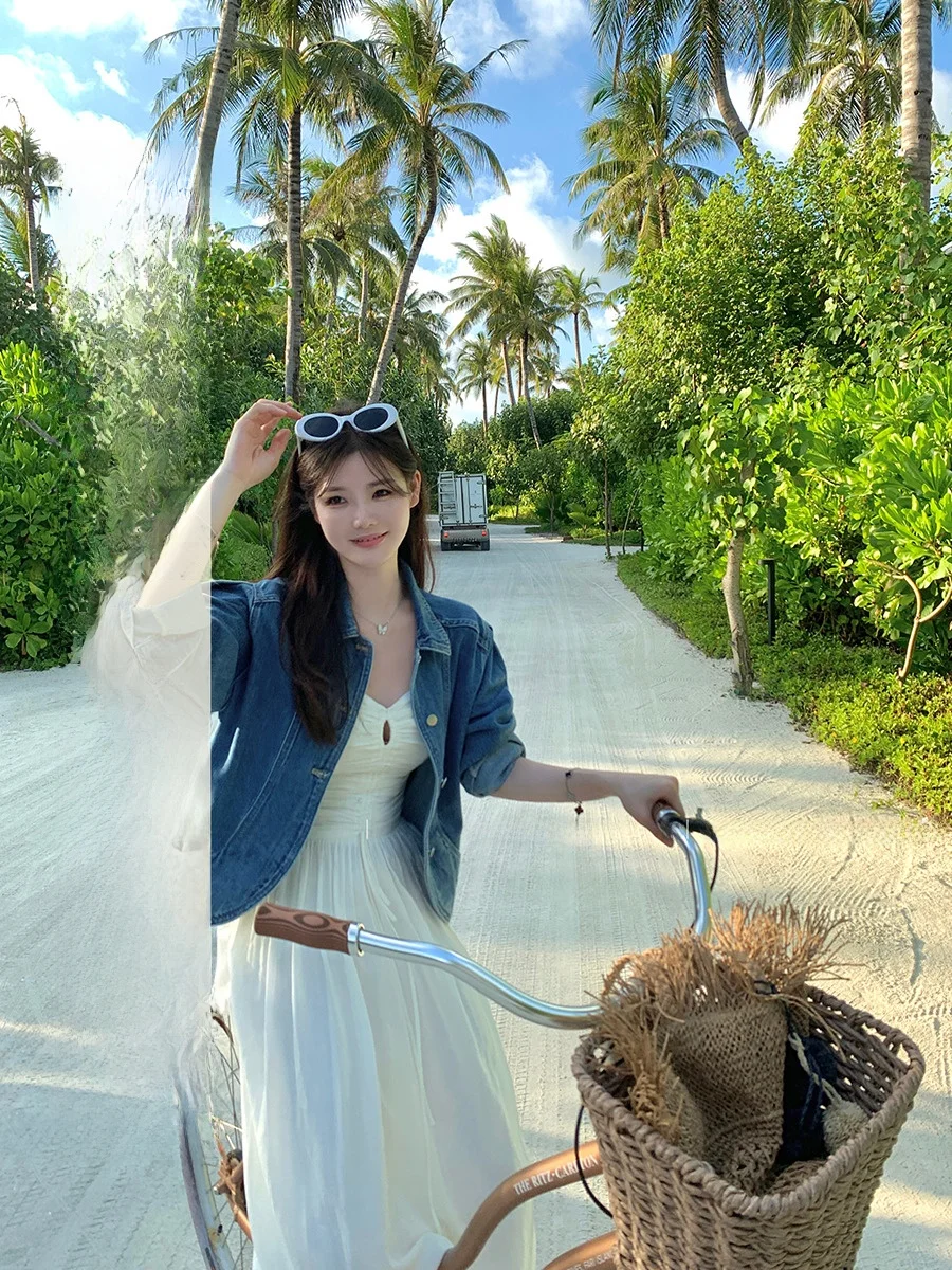 

CloudSweet Romantic Spring Day ort Casual Denim Jaet Women's Spring Autumn Versatile Jaet Breathable Cotton Polyester B...