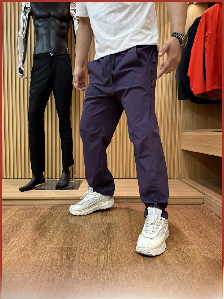 

Мужские повседневные брюки из тяжелого веса Mountain Series Qui Dry, прямые брюки, спортивные брюки для отдыха, на молнии на талии, дизайн синего цвета, лето