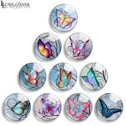10mm 12mm 16mm 20mm 25mm 30mm 848 Dragonfly Butterfly Mix Round Glass Cabochon Jewelry Finding 18mm Snap Button Charm Bracelet