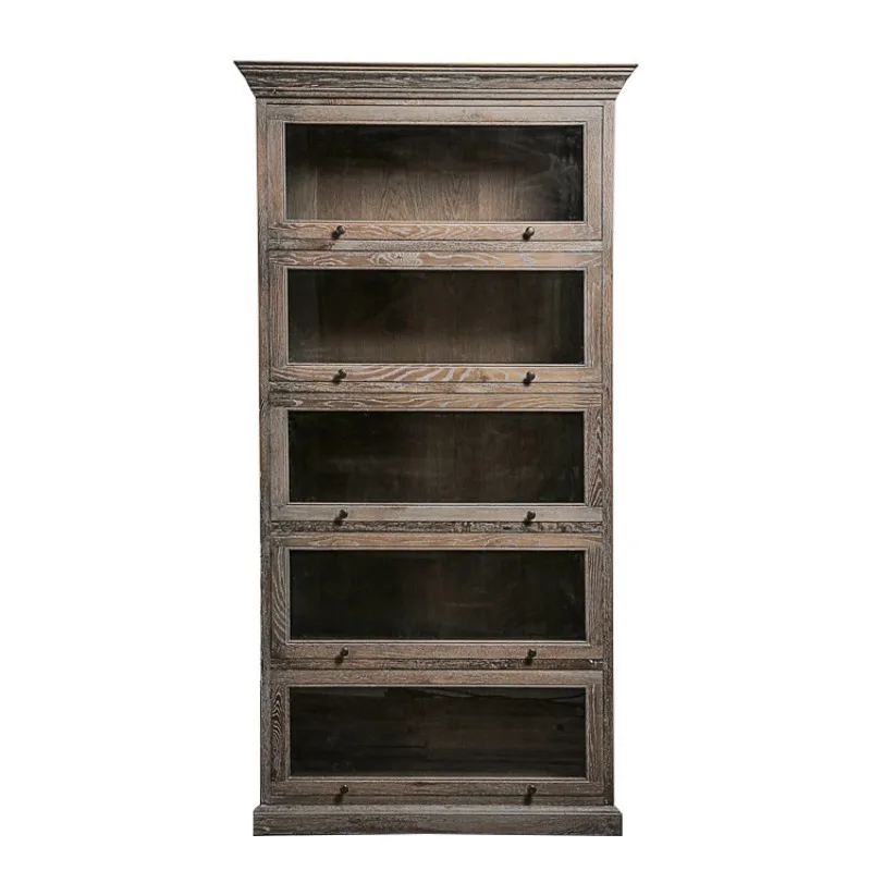 Solid wood retro bookcase French multi-functional glass door wine cabinet storage side cabinet