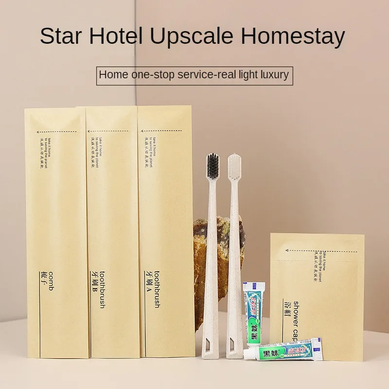 Hotel B&B Guesthouse Special, Disposable Toothbrush with Toothpaste Toiletries Set, Soft Bristles Straw Teeth.