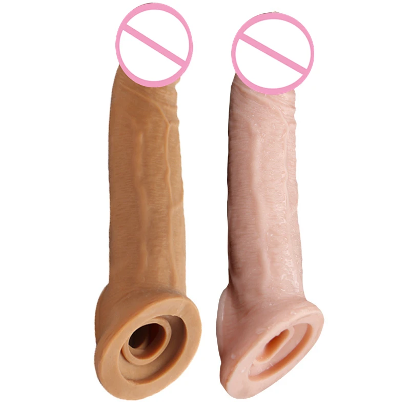 21Cm Realistic Penis Sleeve Extender Cock Sleeve Dick Enlargement Delay Ejaculation Reusable Condom Men Sex Toys