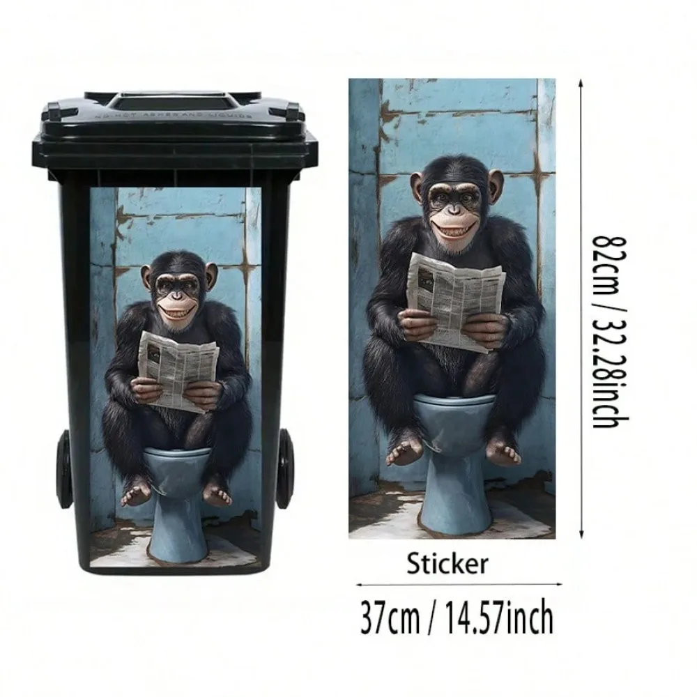 Funny Animal Series Garbage Pail Stickers 2D Self Adhesive Dustbin Poster PVC Waterproof Wheelie Bin Sticker Outdoor Patio Decor