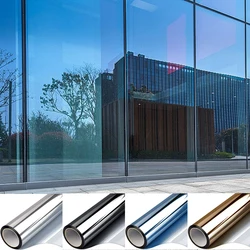 One Way Mirror Window Film Privacy Self-Adhesive Film Anti UV Heat Control Reflective Window Tint for Home Office Vinyl Silver