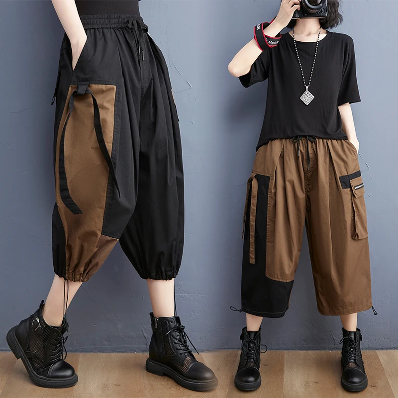 

Oversized Spring Women High Waist Overalls Loose Casual Woman Summer Patchwork Cargo Pants Femme Ladies New Arrival Pants