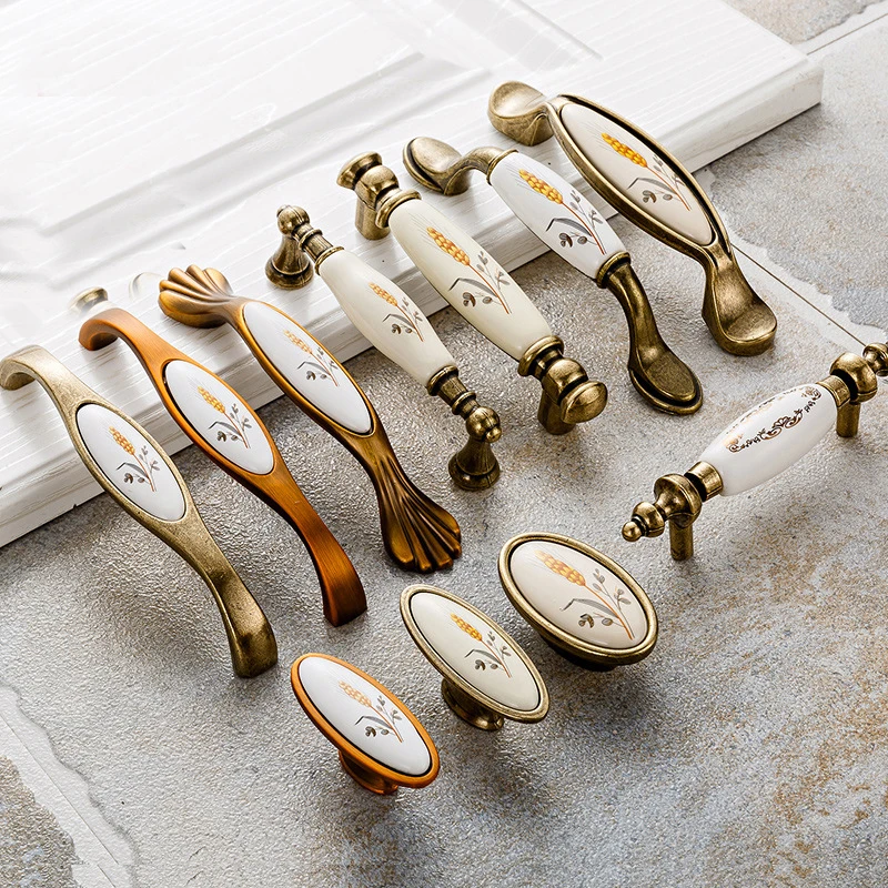 Antique Bronze Ceramic Cabinet Handles Zinc Alloy Drawer Knobs Pulls  Door Handle European Furniture Handle Hardware slides
