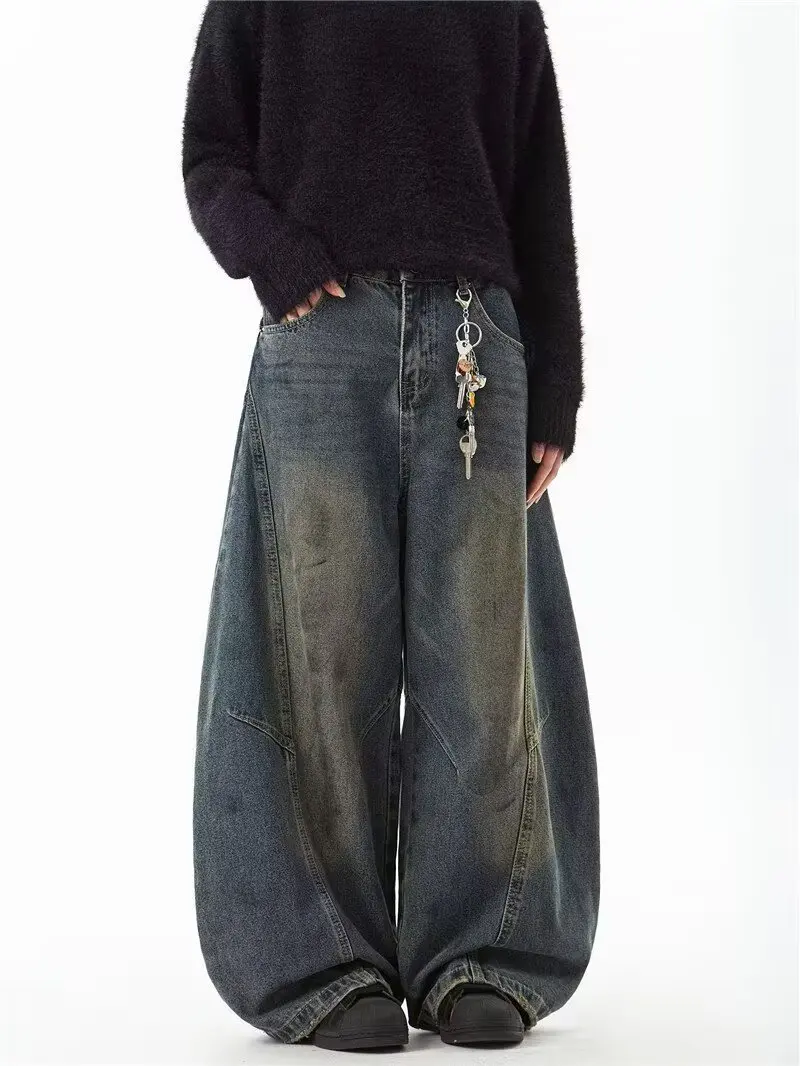 

Retro American Waed Knife Jeans Men's Loose Casual Straight Leg Wide Leg Long Trousers Casual Comfortable Denim Jeans