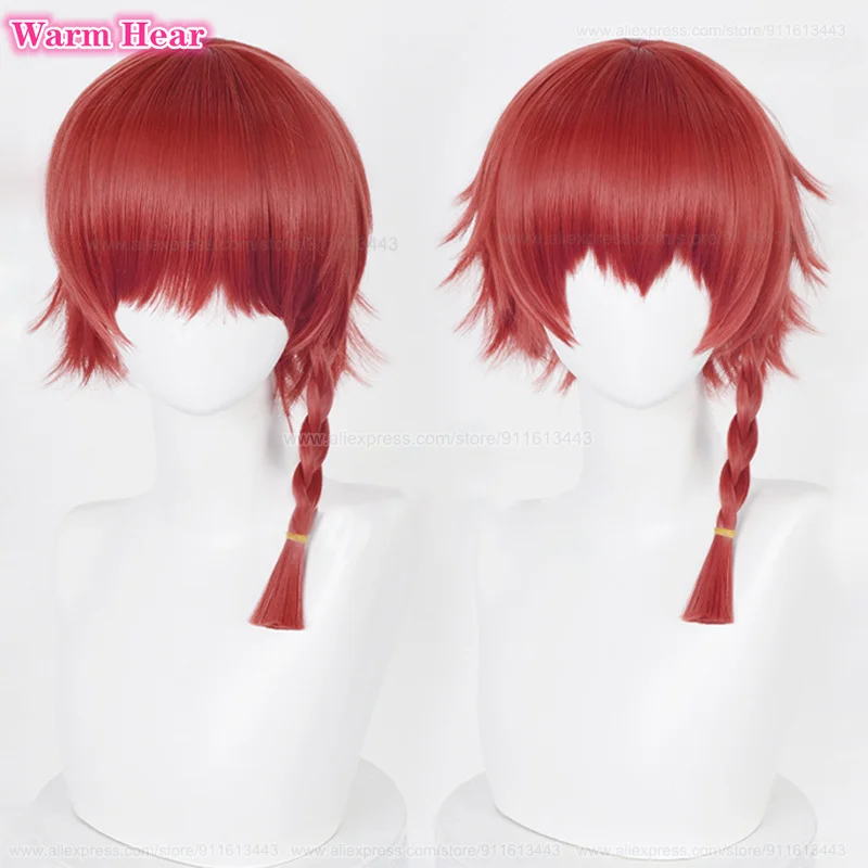 Kurona Ranze Synthetic Wig Anime Unisex Long 38cm Red Single Twist Braid Cosplay Wig Heat Resistant Cosplay Anime Wigs + Wig Cap