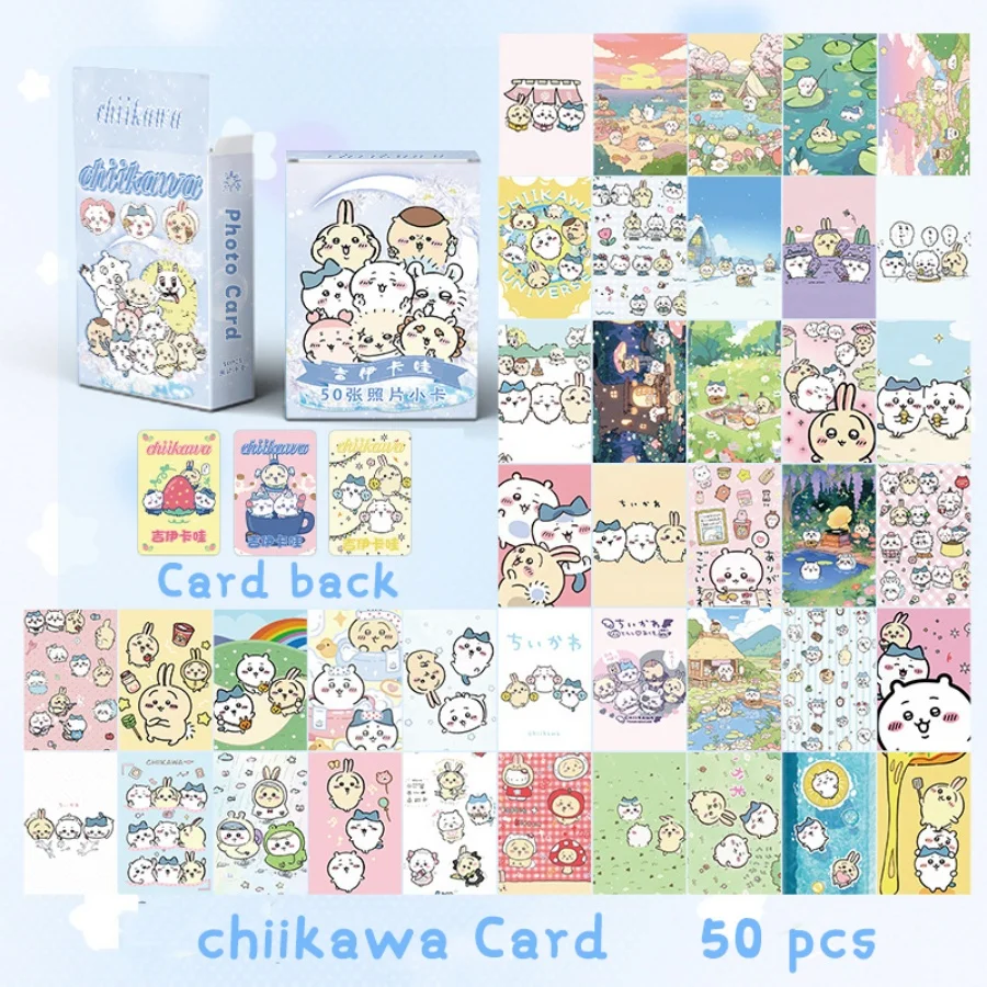 

1 коробка из 50 листов с карточками Chiikawa, маленькие карточки Chiikawa, лазерные карточки, изысканные и милые, подходят для подарка друзьям.
