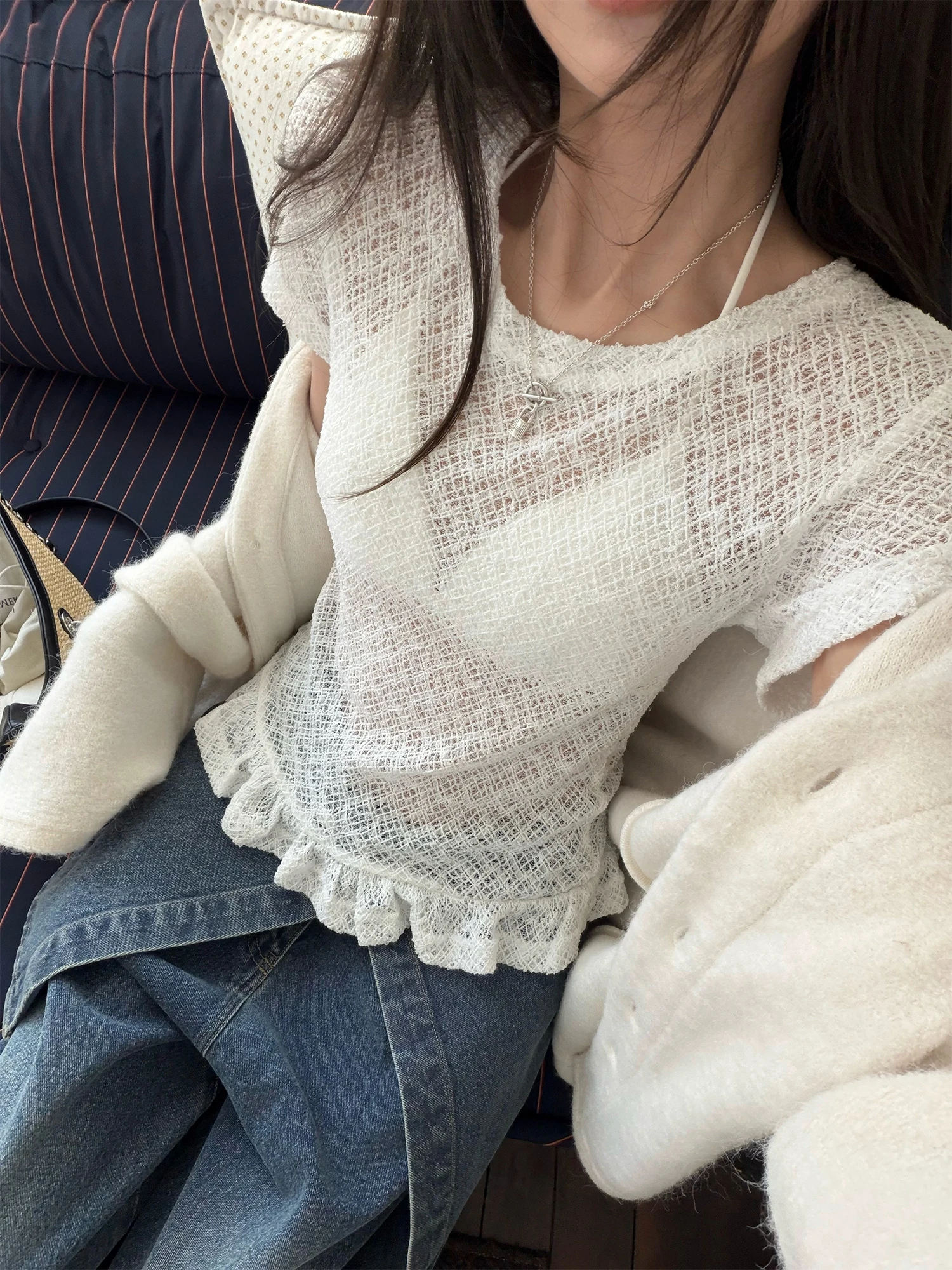 

Женская футболка Superniniyy Drunken Moment с кружевной отделкой по низу, коротким рукавом и круглым вырезом, в корейском стиле, свободного кроя, из смесового полиэстера