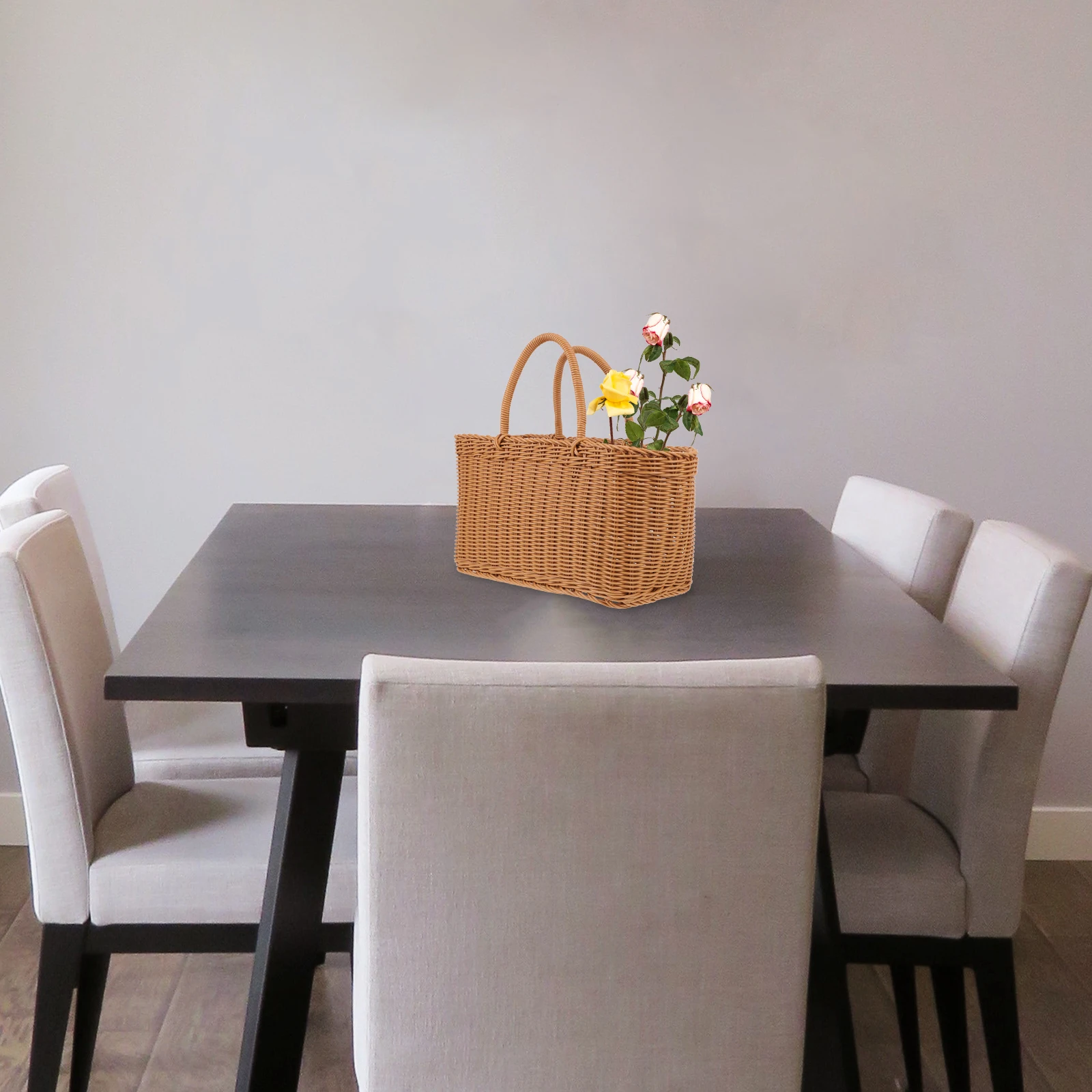 

1pc Japanese Food Basket Woven Storage Plastic Baskets Vegetable Garden Decorative Carrying Beach Picnic Lightweight Natural
