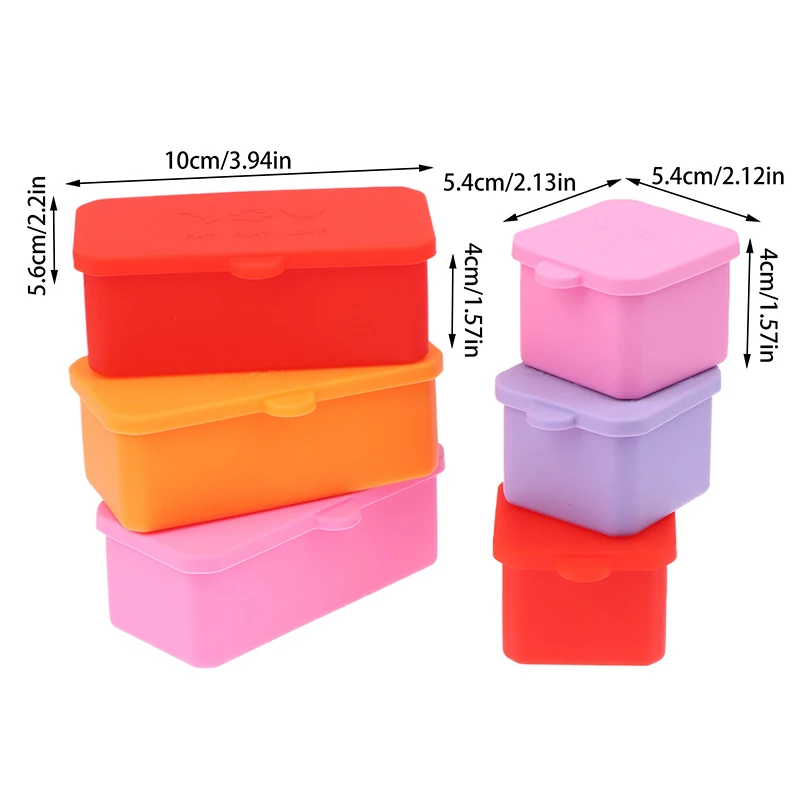 Silicone Bento Box Condiment Organizer Sauce Divider Cup With Lid Square Rectangle Condiment Storage Box Reusable Kids Lunch Box