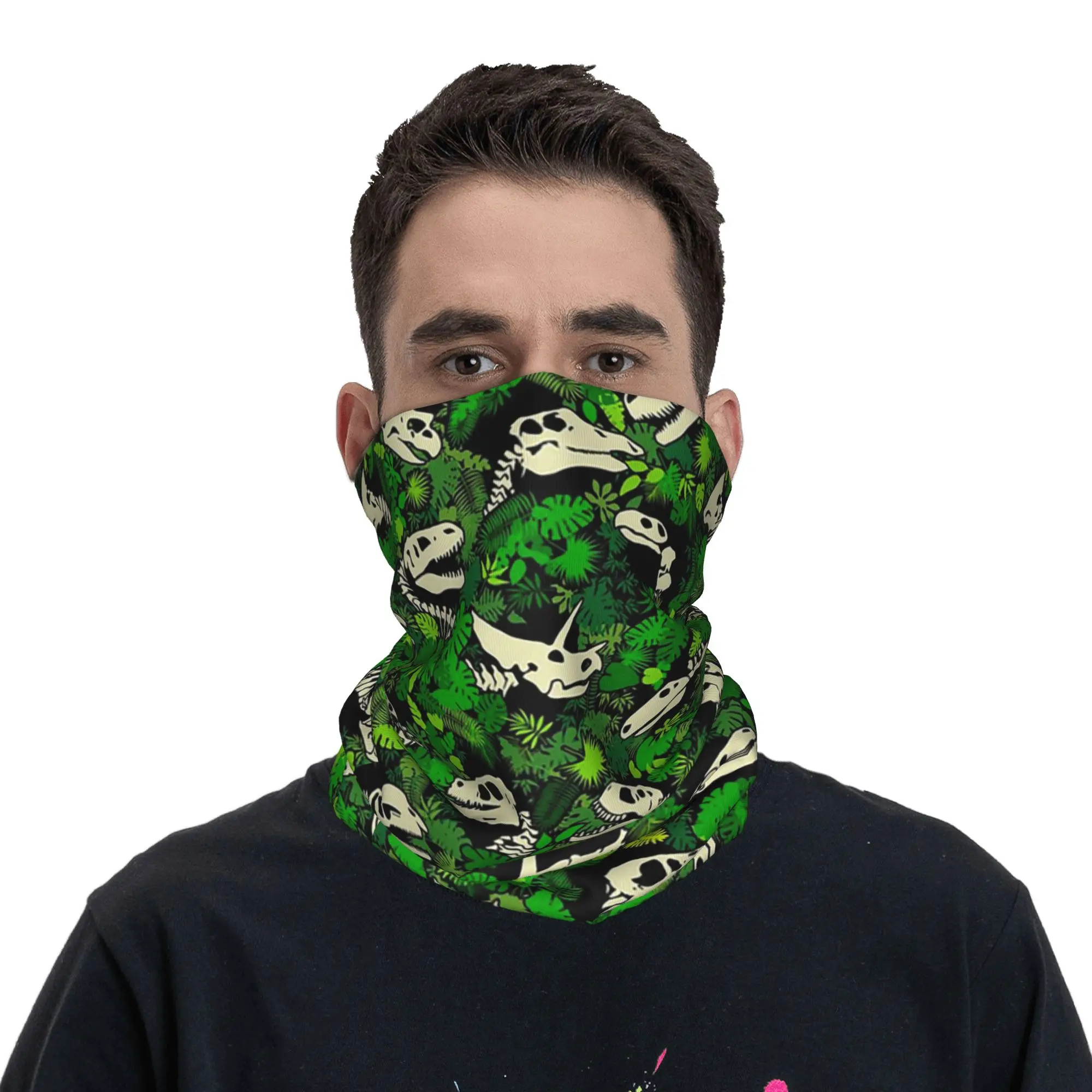 Paleontology Dinosaur Fossil Dino Skull Jungle Pattern Bandana Neck Cover Printed Wrap Scarf Headwear Running For Men Women